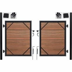 Infinity Euro Full Composite 10'Wx4'H King Cedar Aluminum/Composite Adj Fence Double Gate Kit - IN GROUND ONLY -Insulation Sales Store EF UT2216 SILO BACK