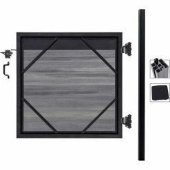 Infinity Euro Estate 4'W x 4'H Oxford Grey Aluminum/Composite Adjustable Single Fence Gate Kit - IN GROUND ONLY -Insulation Sales Store EFET1204SILOBACK