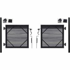 Infinity Euro Estate 10'W x 4'H Oxford Grey Aluminum/Composite Adjustable Double Fence Gate Kit- IN GROUND ONLY -Insulation Sales Store EFET2204SILOBACK