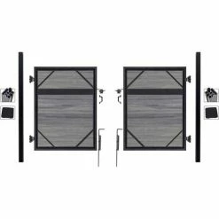 Infinity Euro Estate 10'W x 6'H Oxford Grey Aluminum/Composite Adjustable Fence Double Gate Kit- IN GROUND ONLY -Insulation Sales Store EFET2206SILOBACK