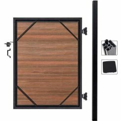 Infinity Euro Full Composite 4'W x 6'H King Cedar Aluminum/Composite Adjustable Fence Gate Kit - IN GROUND ONLY -Insulation Sales Store EFUT1216SILOBACK