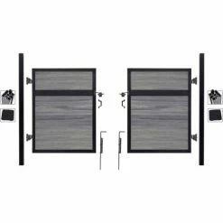 Infinity Euro Estate 10'W x 6'H Oxford Grey Aluminum/Composite Adjustable Fence Double Gate Kit- IN GROUND ONLY